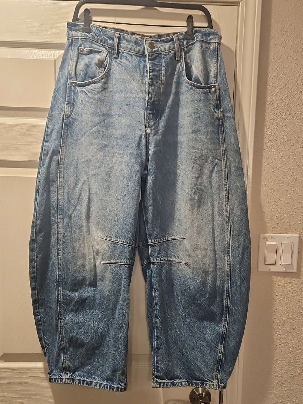 Free People Washed Blue Barrel Jeans